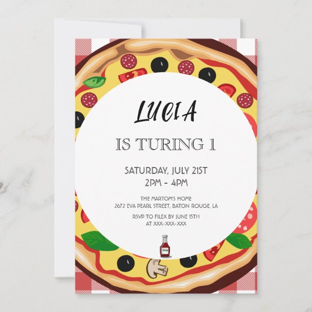 Moderne Pizza Slice 1. Geburtstag Einladung (Vorderseite)