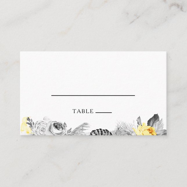 Moderne Platzkarte für Hochzeiten in tropischem Fl (Vorderseite)