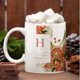 Moderne Poinsettia & Grünanlagen | Christmas Monog Kaffeetasse
