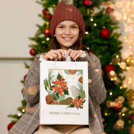 Moderne Poinsettia & Grünanlagen | Weihnachten Mittlere Geschenktüte