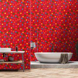 Moderne Polka-Dot-Rot-Schale und Stab des Mittelja Tapete