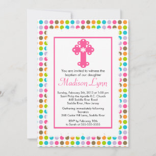 Moderne Polka Dots Baby Girl Taufe Christening Einladung