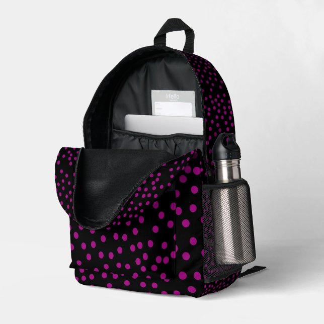 Moderne Polka Dots Bedruckter Rucksack (Rückseitige Ecke links (Offen) )