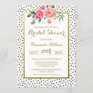 Moderne Polka Dots und Gold Brautparty Einladung