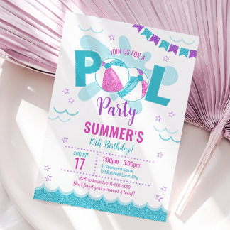 Moderne Pool-Party Einladung, Sommermädchen Geburt Einladung