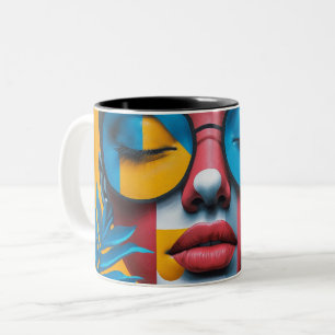 Moderne Pop-Art-Frauenporträt-Abstrakt-Bunt Zweifarbige Tasse
