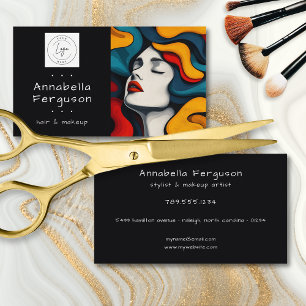 Moderne Pop-Art Retro Farbige Haar-Make-up-Logo Visitenkarte
