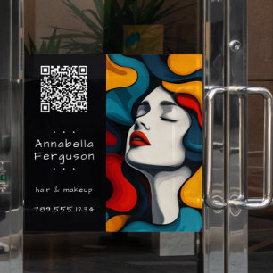 Moderne Pop-Art Retro Farbige Haare Make-up QR-Cod Fensteraufkleber