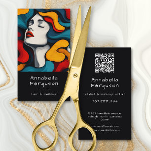 Moderne Pop-Art Retro Farbige Haare Make-up QR-Cod Visitenkarte
