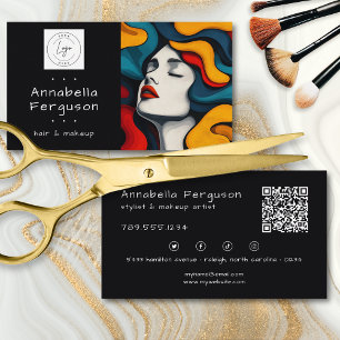Moderne Pop-Art Retro Farbige Haare Makeup QR-Logo Visitenkarte