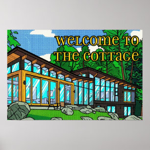 Moderne Pop-Art-Waldhütte Mid-Century Comic Poster