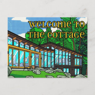 Moderne Pop-Art-Waldhütte Mid-Century Comic Postkarte