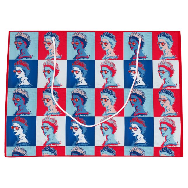 Moderne Pop Kunst HM Königin in Gewerkschaft Jack  Große Geschenktüte (Vorderseite)