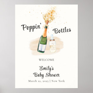 Moderne Poppin Flasche Champagner Baby Dusche Empf Poster