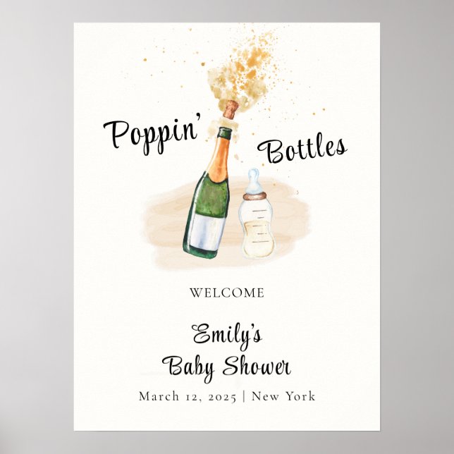 Moderne Poppin Flasche Champagner Baby Dusche Empf Poster (Vorne)