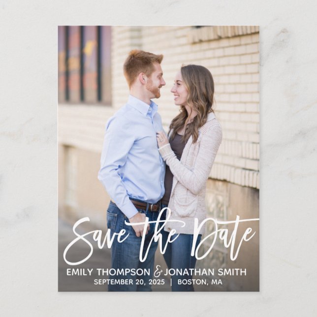 Moderne Portraitbilder Save the Date Postkarte (Vorderseite)