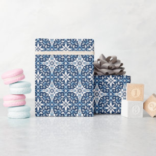 Moderne portugiesische Tiles Azulejos Navy und Whi Geschenkpapier