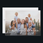 Moderne Post Covid endlich wieder zusammen Foto Feiertagskarte<br><div class="desc">Diese stilvollen Urlaubsfotokarten sind mit moderner Typografie in Weiß versehen und lesen "endlich wieder" über ein volles Foto. Wie passend zu dieser Zeit, wenn viele Freunde und Familie wieder zusammenkommen können, nach der COVID Pandemie! Ein dunkles Farbverlaufsüberlagern in Richtung unten ermöglicht es dem Text, sich über jedes Foto zu erheben!...</div>