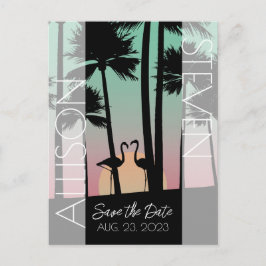 Moderne Postkarte mit Save the Date flaminginische