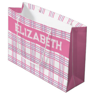Moderne Preppy-Karomuster in Rosa und Lila Große Geschenktüte