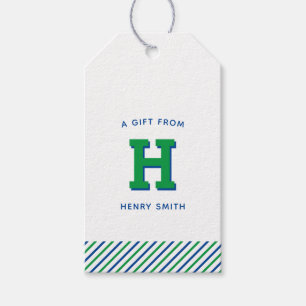 Moderne Preppy Monogram und Stripe Gift Tags Geschenkanhänger