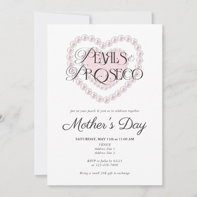 Moderne Preppy Pearls & Prosecco Mutter Day Party Einladung (Vorderseite)