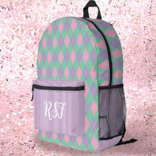 Moderne Preppy-Raute Lila und Stripe Girly Bedruckter Rucksack