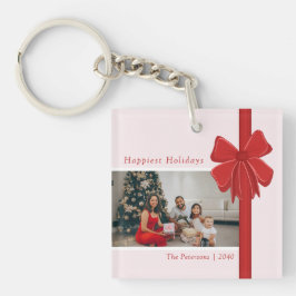 Moderne Preppy-Rotband-Schleifen-Weihnachtsfoto Schlüsselanhänger