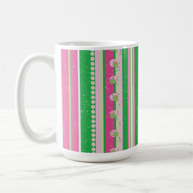 Moderne Preppy Streifen pink, grün, weiß Kaffeetasse (Links)