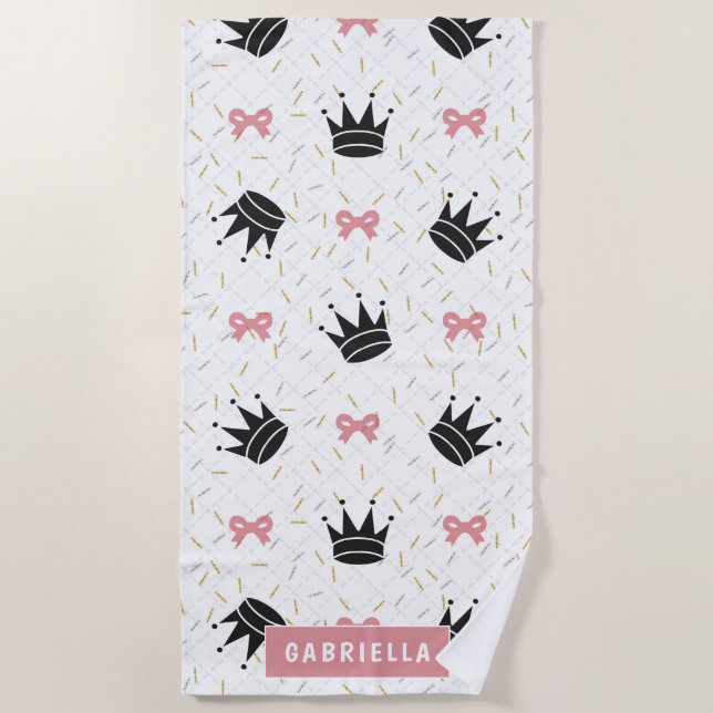 Moderne Princess Crown & Pink Bows Strandtuch (Vorderseite)