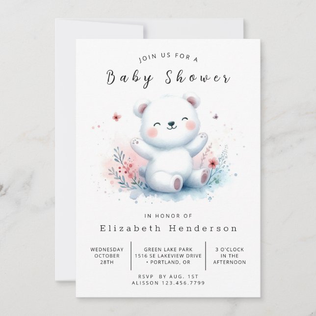 Moderne Printable Bear Baby Dusche Einladung (Vorderseite)