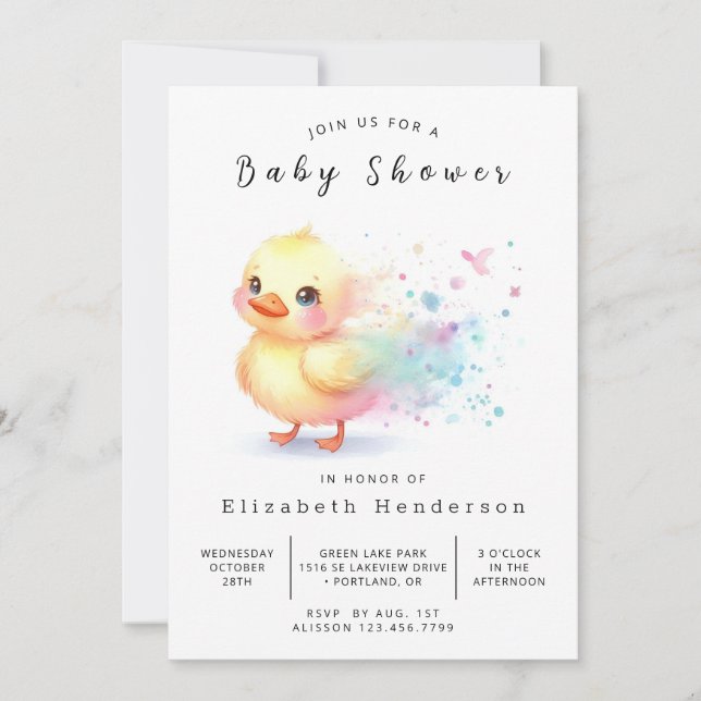 Moderne Printable Duck Baby Duck Dusche Einladung (Vorderseite)