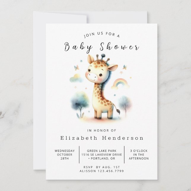 Moderne Printable Giraffe Babydusche Einladung (Vorderseite)