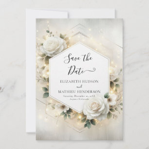 Moderne Printable White Roses Wedding Save The Date