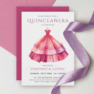 Moderne Prinzessin Lila Pink Quinceñera Wasserfarb Einladung