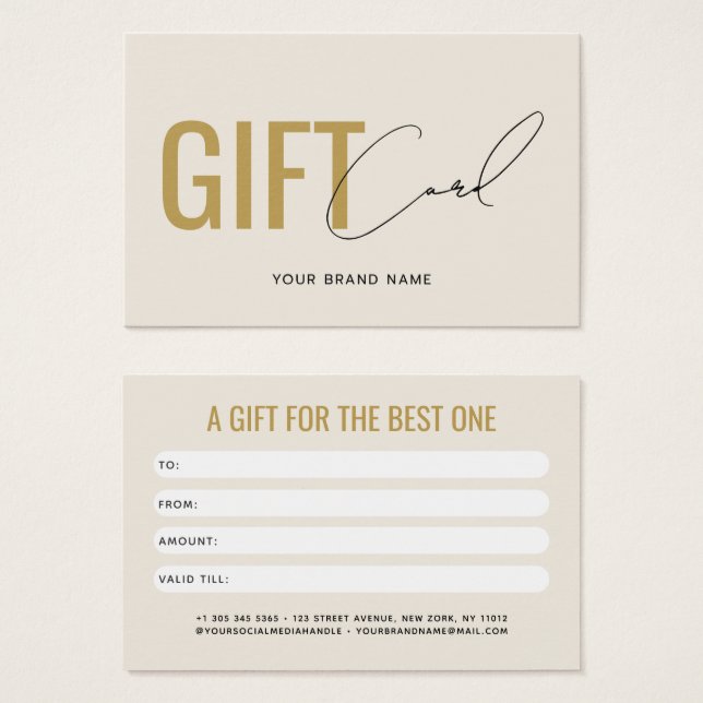 Moderne professionelle beigegoldene Geschenkkarte  (Vorne & Hinten)