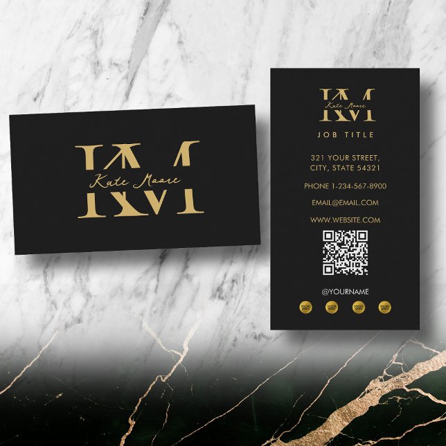 Moderne professionelle schwarze Gold-Monogramm-Mar Visitenkarte (Modern Monogram Professional Black Gold Marketing Business Card)