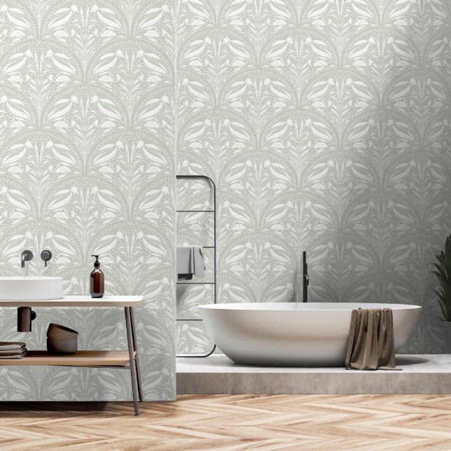 Moderne Pulverbeschichtung Grüner Boho Art Deco Mu Tapete (Badezimmer)