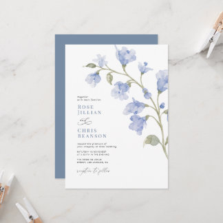 Moderne, pulverblaue Florale Hochzeit Einladung