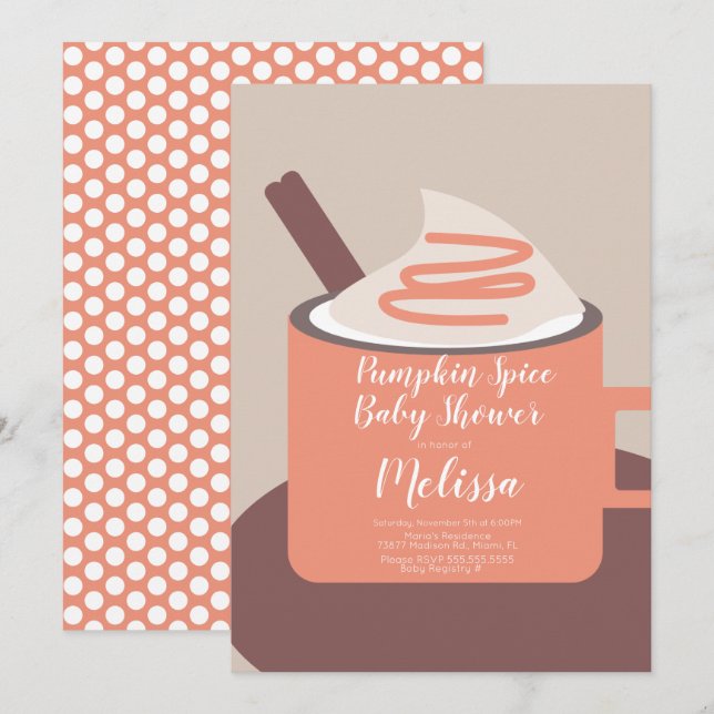 Moderne Pumpkin Gewürz-Tasse Fall Baby Dusche Einladung (Vorne/Hinten)