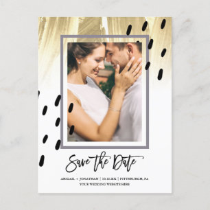 Moderne Punkte mit Pinselstrichen Save the Date Einladungspostkarte