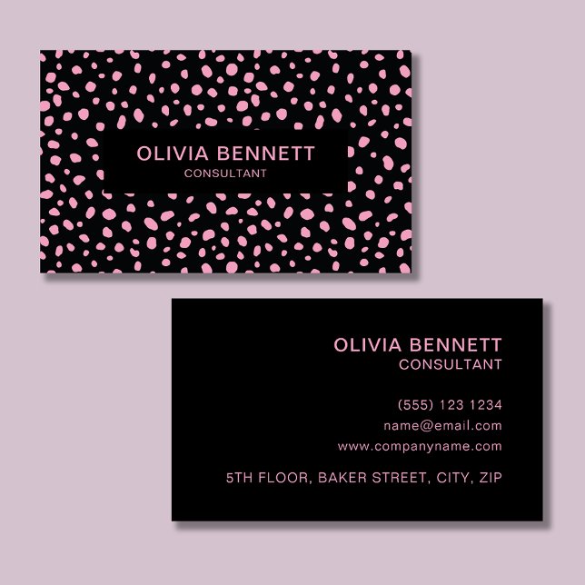 Moderne Punkte Schwarz Rosa Visitenkarte (Modern black and pink dot business cards. Customize for your own business needs.)
