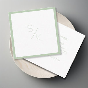 Moderne Pur Green White Monogram Visitenkarte