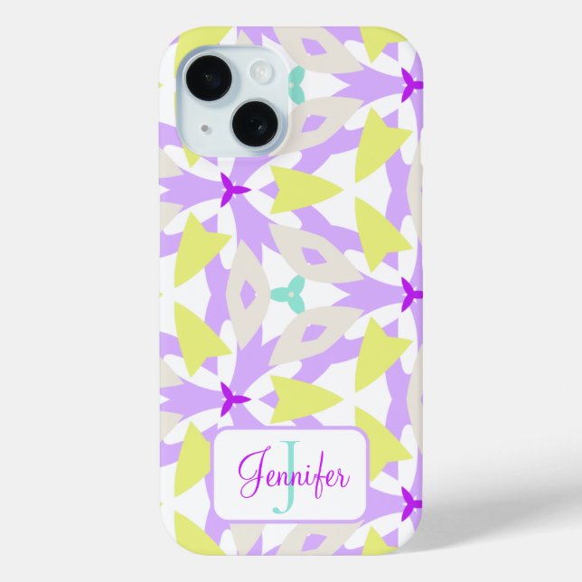 Moderne Purpur-Gelb-Mint-Monogramm-Geometrie Case-Mate iPhone Hülle (Rückseite)