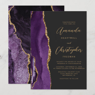 Moderne Purpur-Gold-Achat-Schrift-Schiefer-Hochzei Einladung