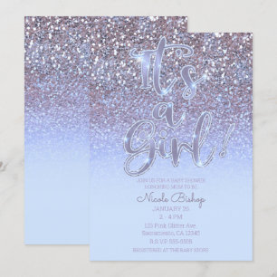 Moderne Purpur Silber Glam Glitter Mädchen Baby-Pa Einladung