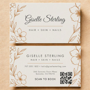 Moderne QR-Code Botanische florale Kupfer Taupe Visitenkarte