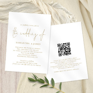 Moderne QR Code Gold White Wedding Einladung