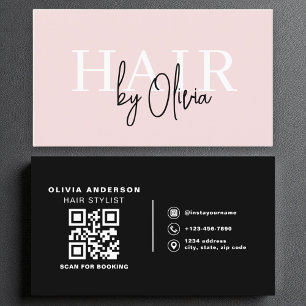 Moderne QR-Code-Haarstylist Blush Pink Typografie Visitenkarte