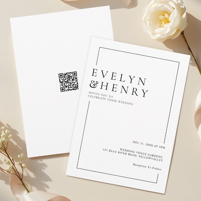 Moderne QR-Code-Hochzeit mit einfachen schwarzen L Einladung (Von Creator hochgeladen)